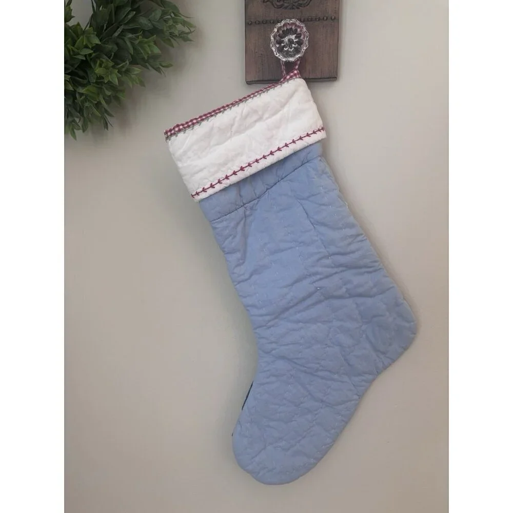 Pottery Barn Kids Quilted Christmas Stocking Blue Train Personalized “Andrew”